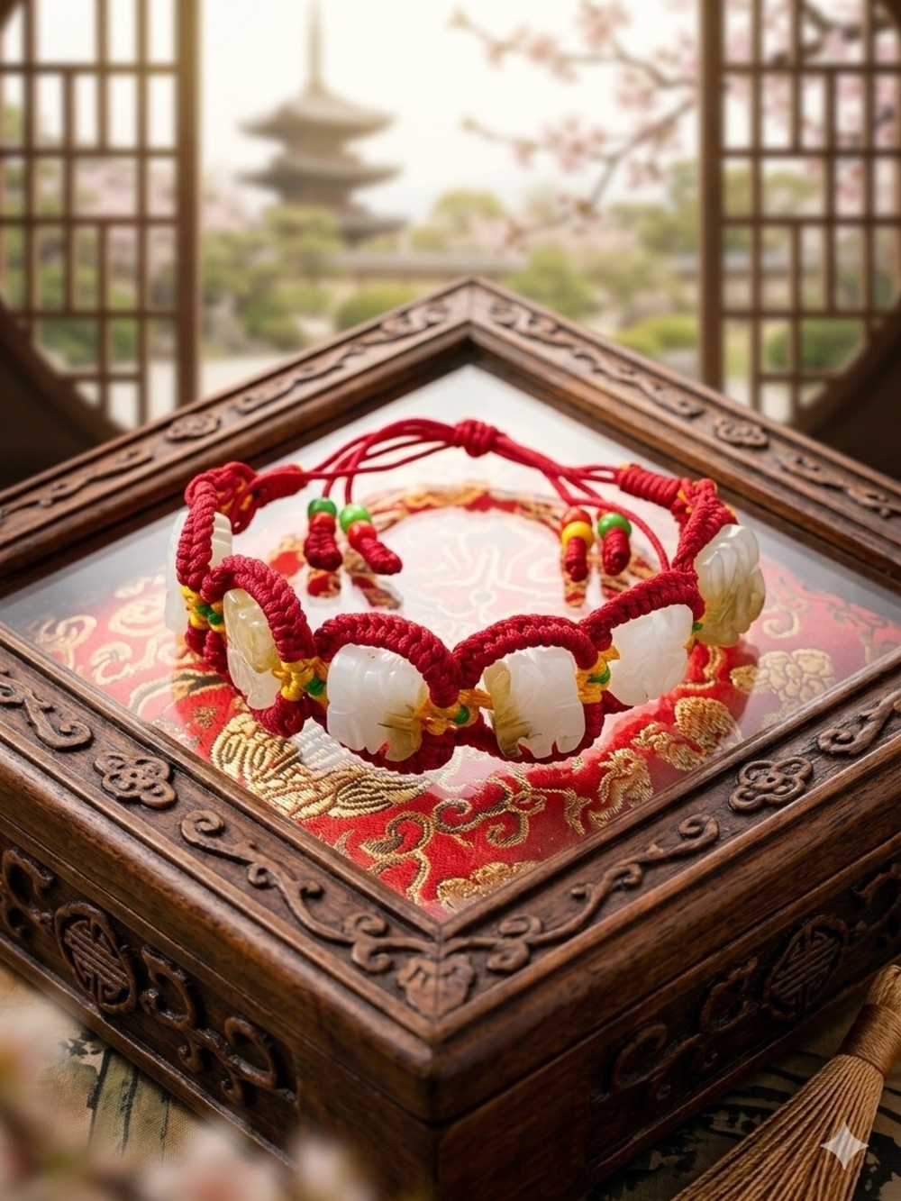 Red Braided Jade Floral Bracelet - Women Jewelry